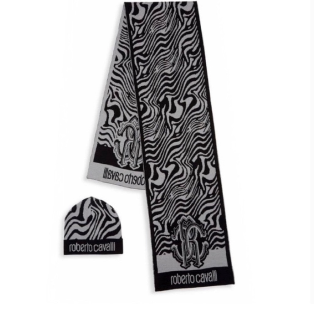 Roberto Cavalli scarf wool beanie set brand new with box